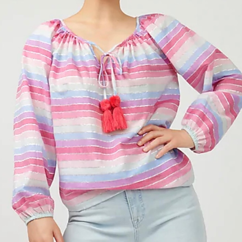 NWT J Crew Peasant metallic pastel stripe top